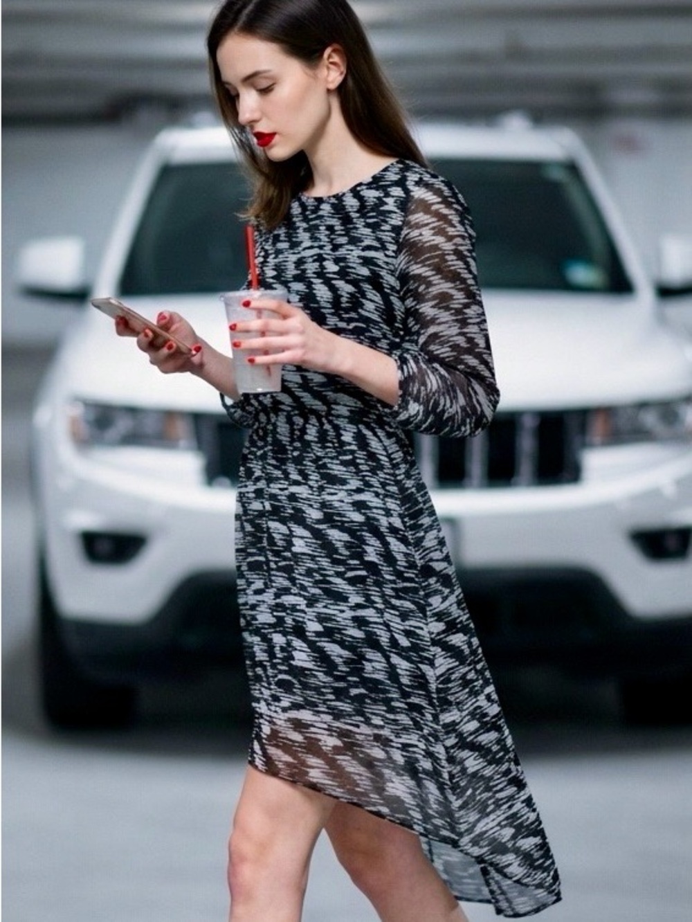 One Clothing Black and White Patterned Long Sleeve Dress